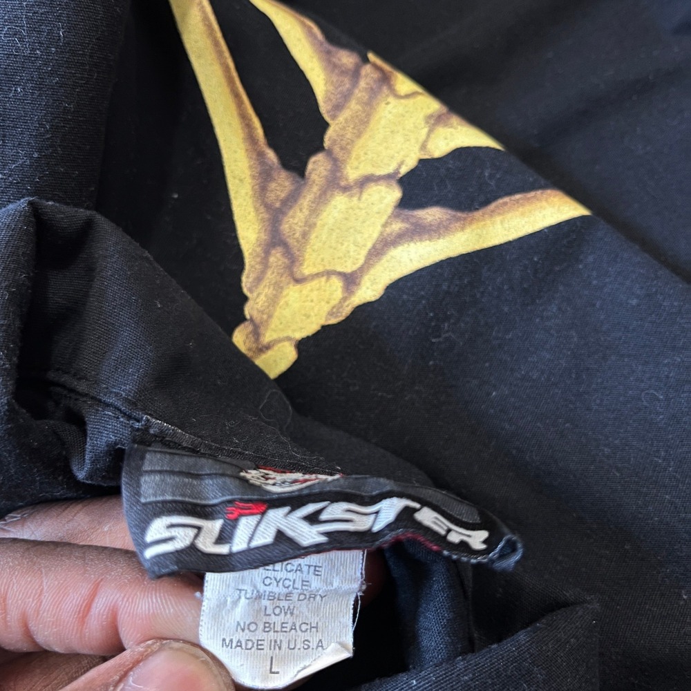 Slikster Y2K Black Work Shirt Spade Skeleton Ribcage VTG Short Sleeve L USA - Picture 3 of 5